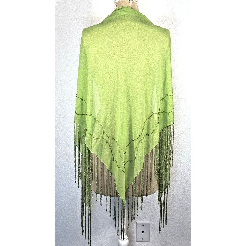 Bijoux Terner Green Beaded Fringe Triangle Shawl Wrap Boho Festival NWT
